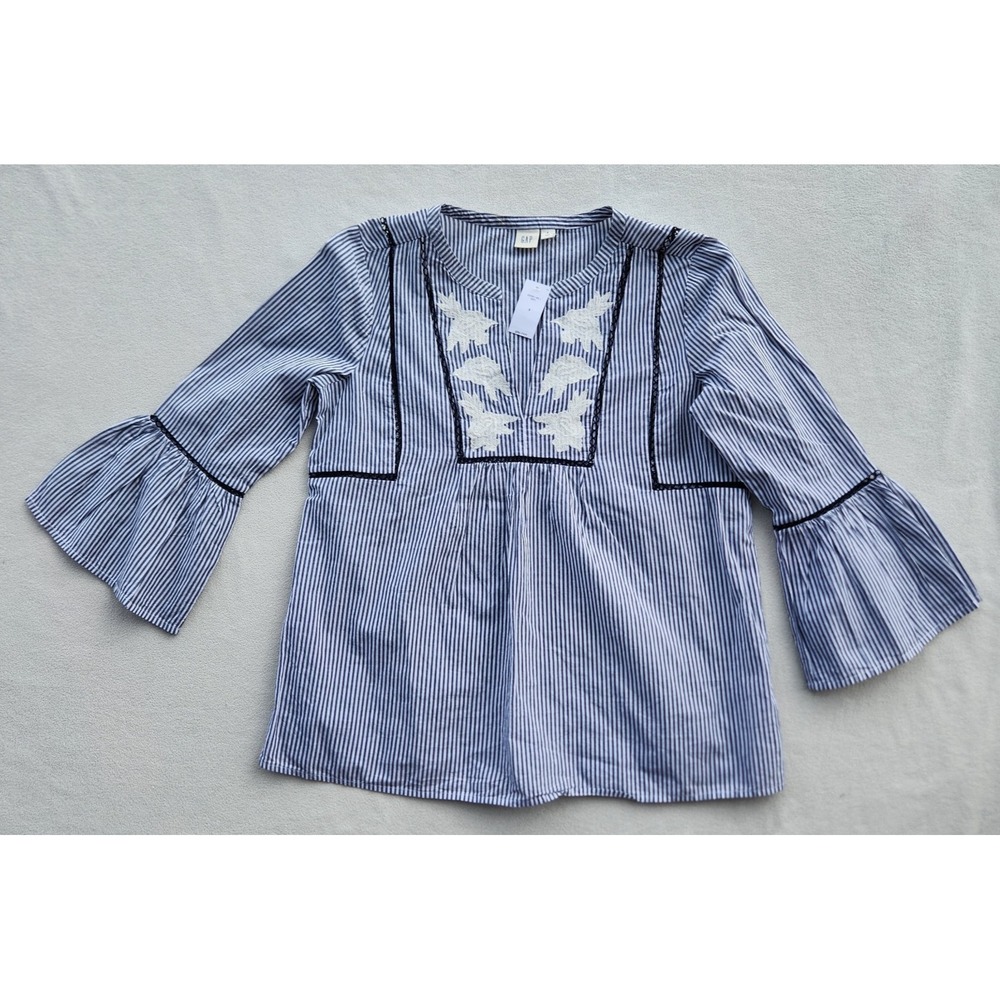 women's GAP flutter sleeve Embroidery striped blouse blue/white Size S‎
